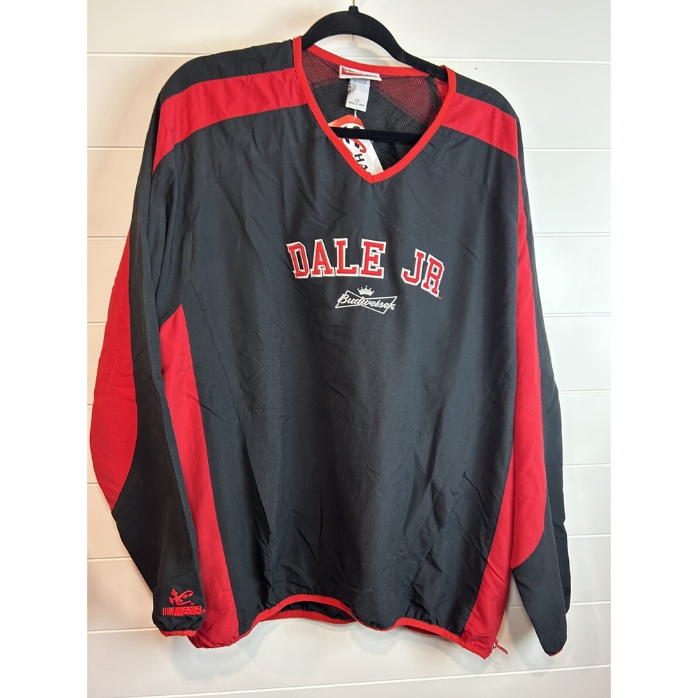 NASCAR‎ Dale Jr. Vented Pullover Mens L Budweiser Black Red Windbreaker NWT